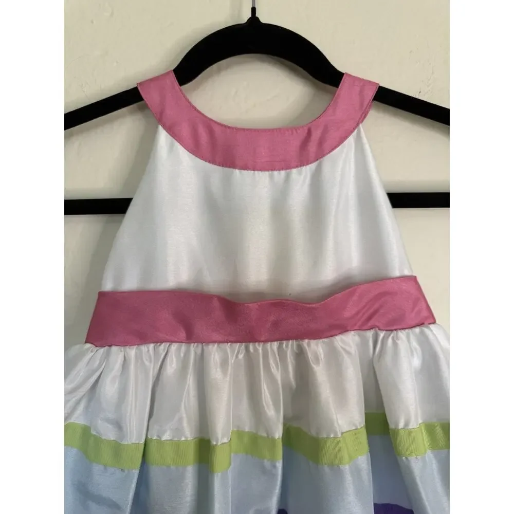 Gymboree Girls Color Block Dress Size 6 pink blue, green white A-line
